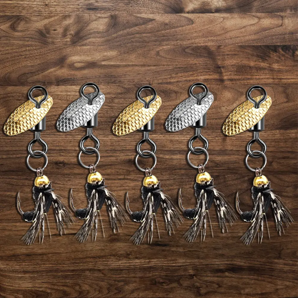 5Pcs Fly Hooks Flies Insect Lures with Crank Hook Fly Fishing Bait with Spinner Blade Natural Insect Bait for Small Fish