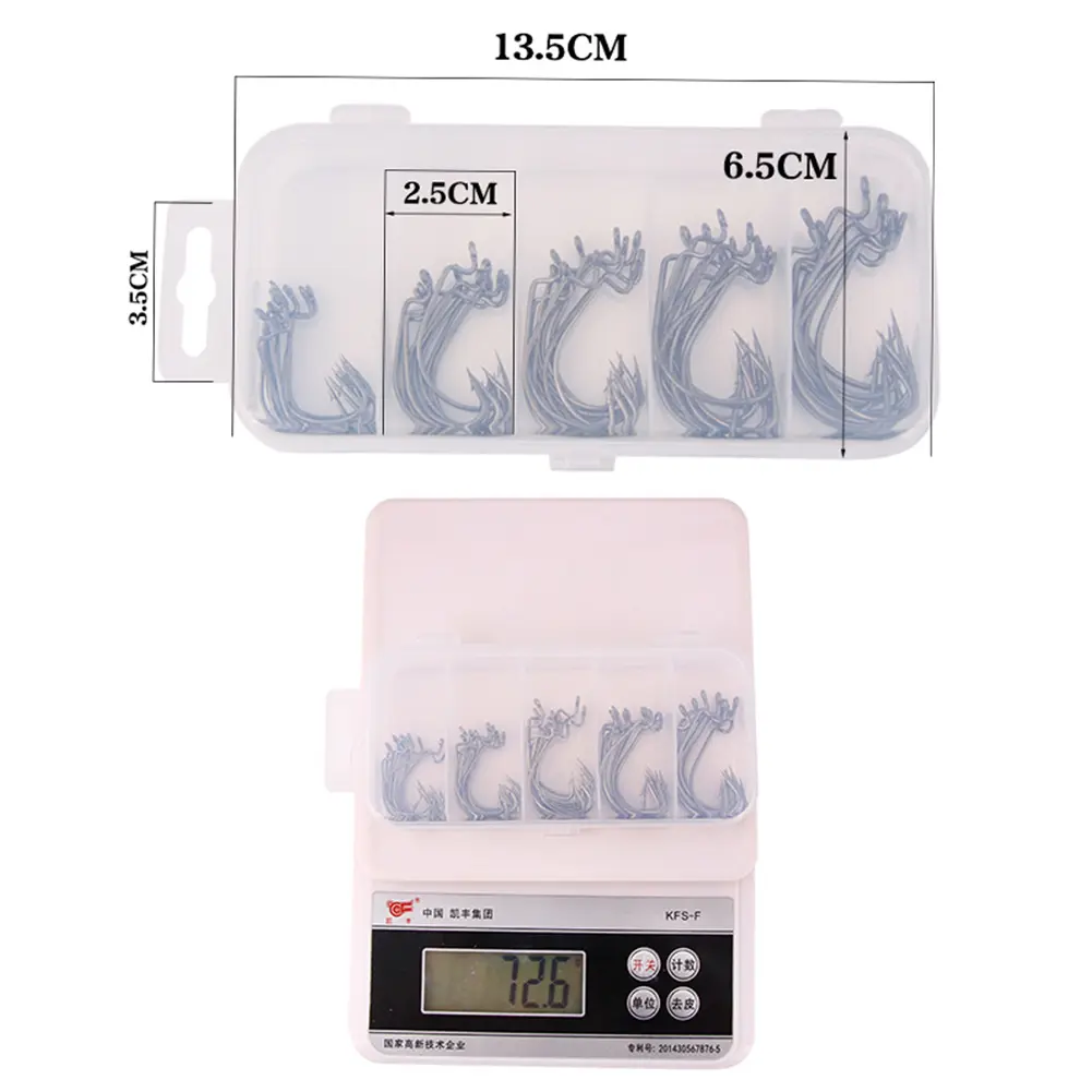 50 Pcs/Box Fishing Hooks Set Jig Crank Barbed Hook Wide Worm Hook Bass Barbed Carp Fishing Hook for Soft Worm Jig Mold Hooks