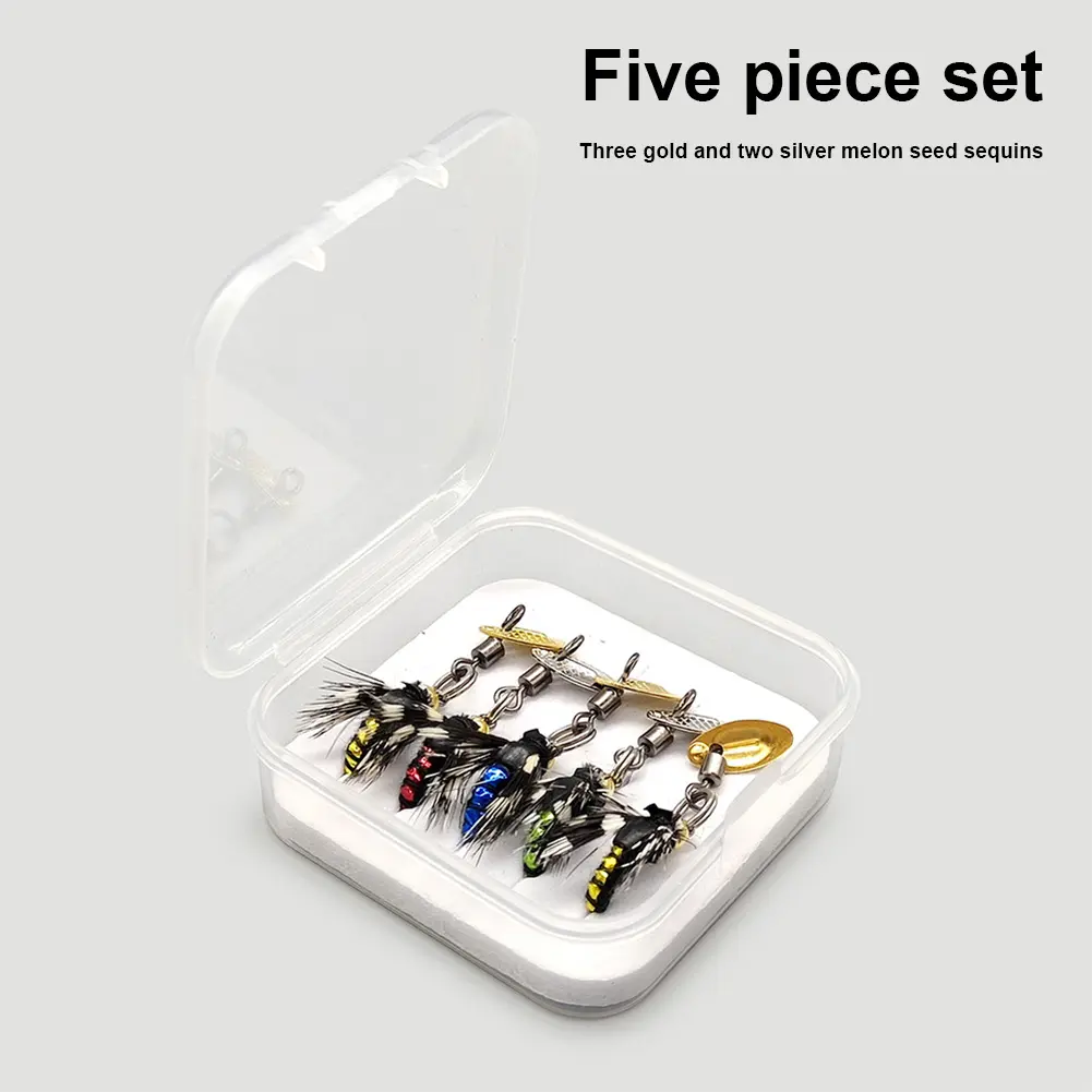 5Pcs Fly Hooks Flies Insect Lures with Crank Hook Fly Fishing Bait with Spinner Blade Natural Insect Bait for Small Fish