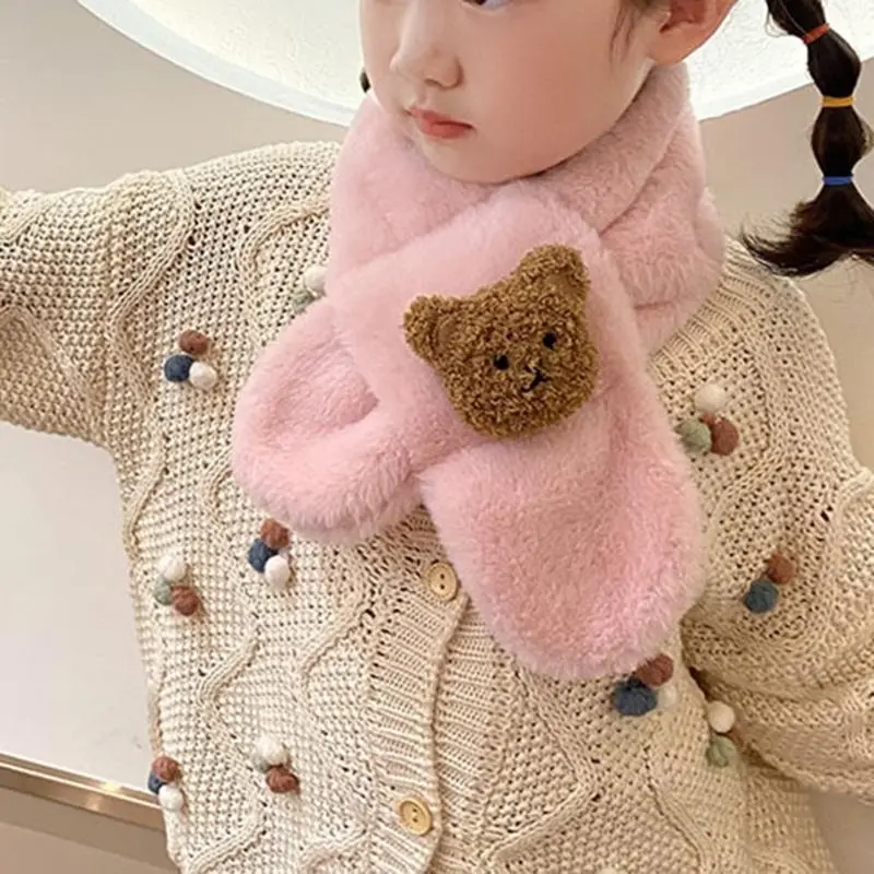 M76C Warm Children's Scarf Cartoon Bear Pattern Long Muffler Windproof Neckerchief
