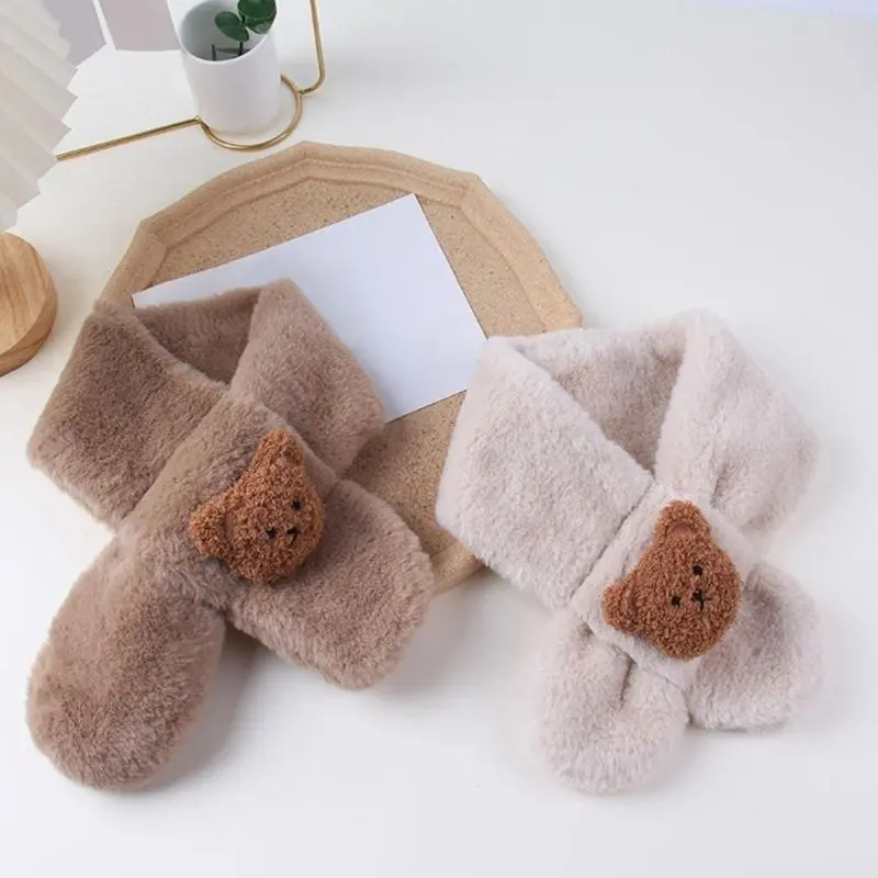 M76C Warm Children's Scarf Cartoon Bear Pattern Long Muffler Windproof Neckerchief