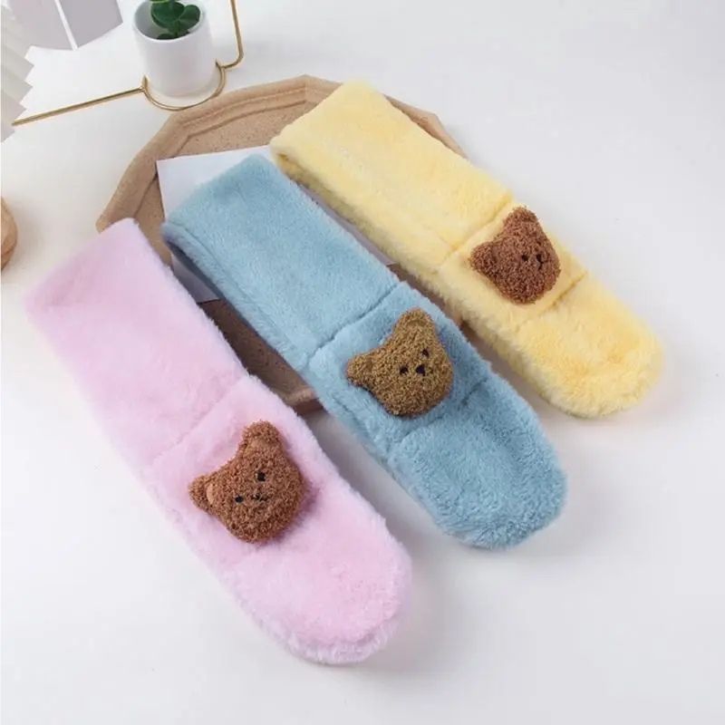 M76C Warm Children's Scarf Cartoon Bear Pattern Long Muffler Windproof Neckerchief