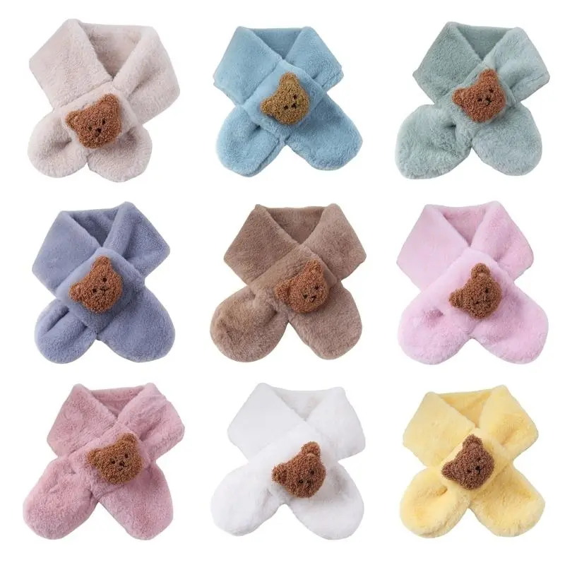 M76C Warm Children's Scarf Cartoon Bear Pattern Long Muffler Windproof Neckerchief