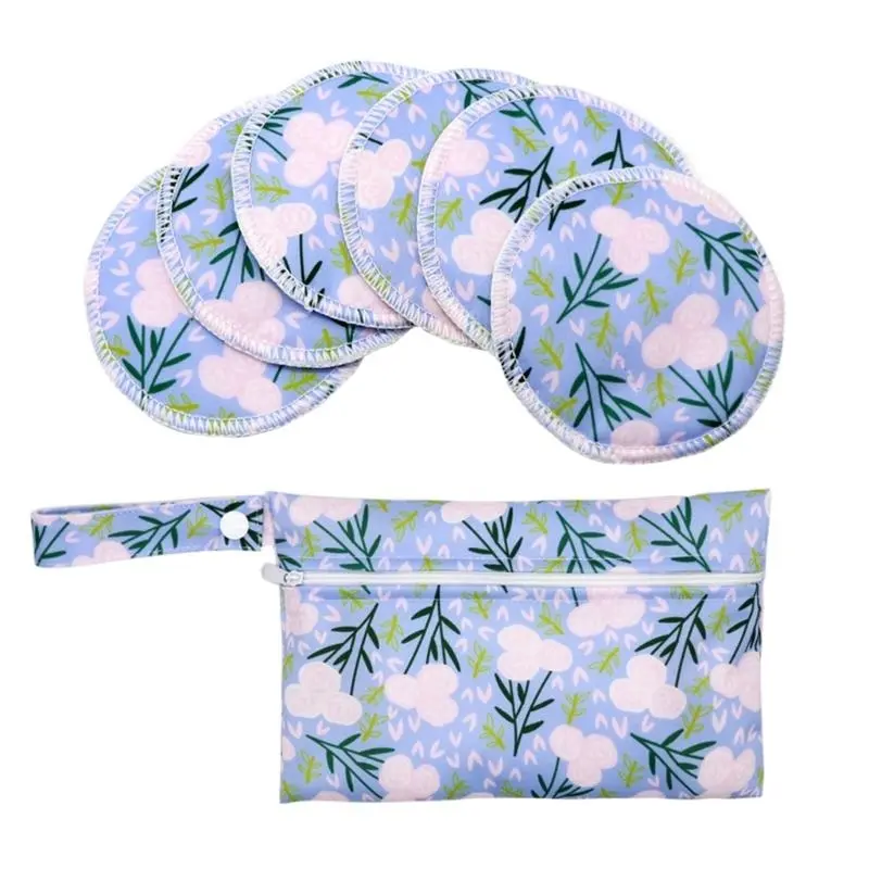 M76C Reusable Bamboo Nursing Pads Set Soft and Breathable Breastfeeding Accessories woth Portable Diaper Case Nappy Bag