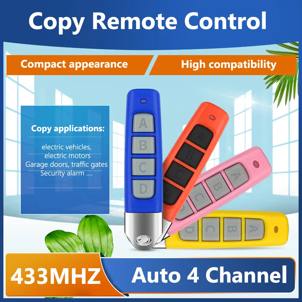 433MHz Remote Controller Battery Powered 4 Keys Copy Remote Controller Multifunctional Remote Control Duplicator for Garage Gate