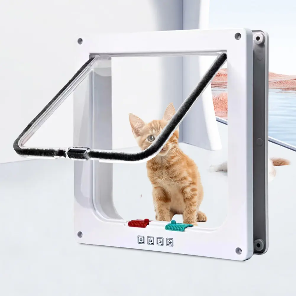 Dog Cat Flap Door ABS Plastic Small Pet Gate Puppy Kitten Safety In&out Pet Door with 4 Way Security Lock Weatherproof Cat Flap