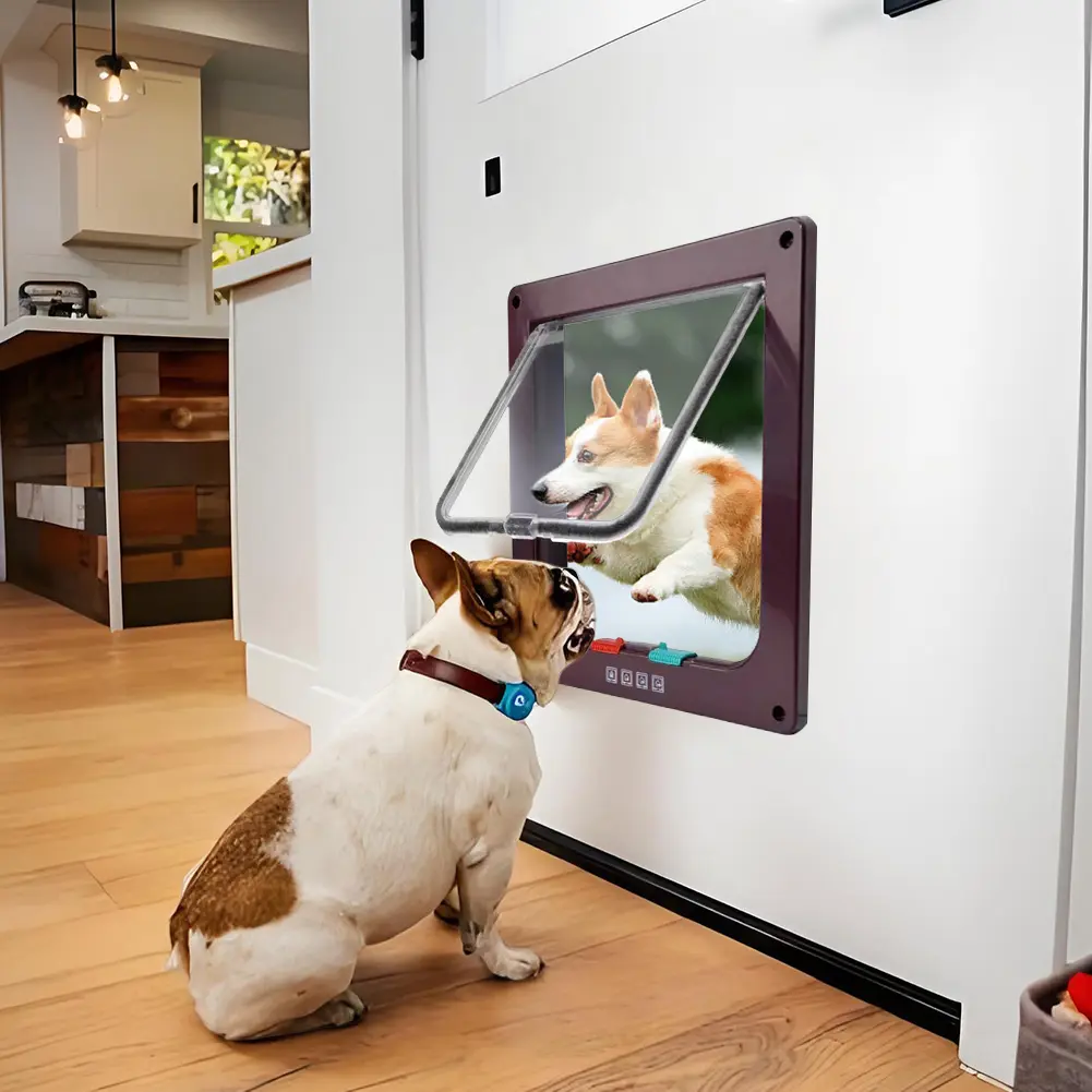 Dog Cat Flap Door ABS Plastic Small Pet Gate Puppy Kitten Safety In&out Pet Door with 4 Way Security Lock Weatherproof Cat Flap