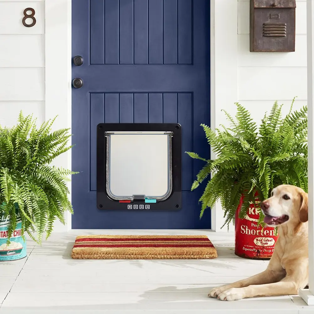 Dog Cat Flap Door ABS Plastic Small Pet Gate Puppy Kitten Safety In&out Pet Door with 4 Way Security Lock Weatherproof Cat Flap