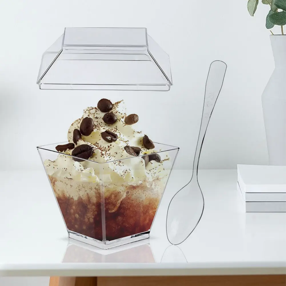 50/100 Pack Plastic Dessert Cups with Lids and Spoons Clear Yogurt Parfait Cups Mini Serving Cups for Mousse Puddings Ice Cream