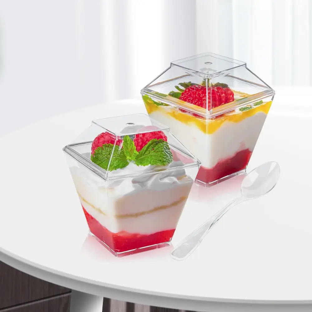 50/100 Pack Plastic Dessert Cups with Lids and Spoons Clear Yogurt Parfait Cups Mini Serving Cups for Mousse Puddings Ice Cream