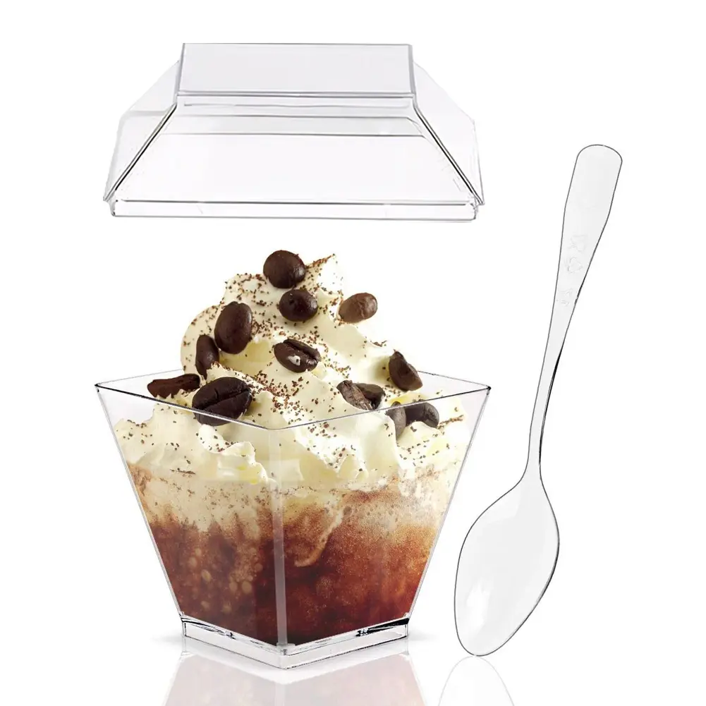 50/100 Pack Plastic Dessert Cups with Lids and Spoons Clear Yogurt Parfait Cups Mini Serving Cups for Mousse Puddings Ice Cream