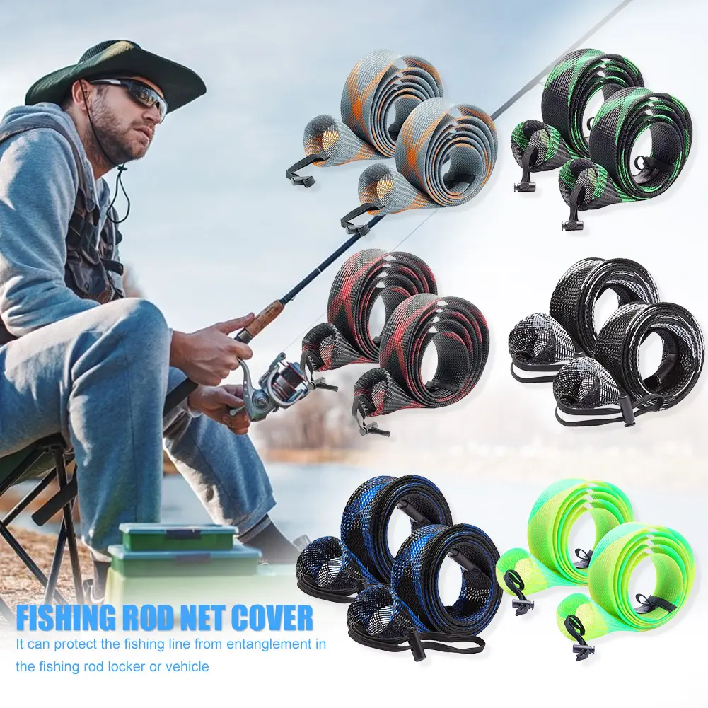 2Pcs Fishing Pole Protective Socks with Lanyard 32mm Fishing Pole Gloves Scalable for Casting Sea Fishing Spinning Rod