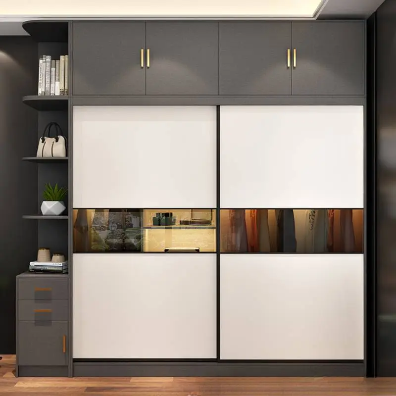 Minimalist Wood Wardrobes Sliding Doors Elegant Home Cupboard Clothes Wardrobes Bedroom Storage Armario Madera House Accessories