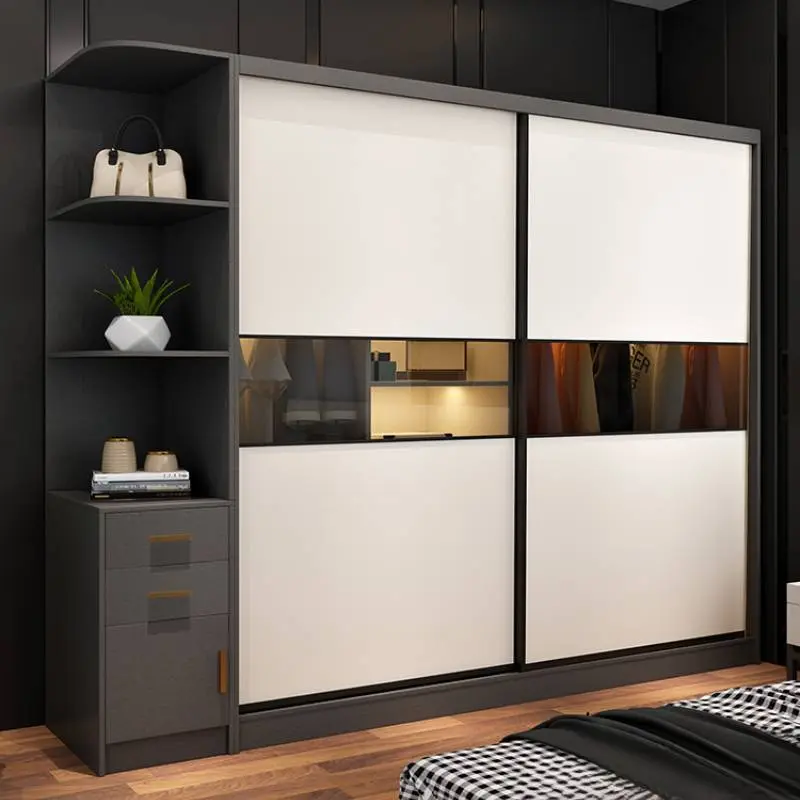 Minimalist Wood Wardrobes Sliding Doors Elegant Home Cupboard Clothes Wardrobes Bedroom Storage Armario Madera House Accessories