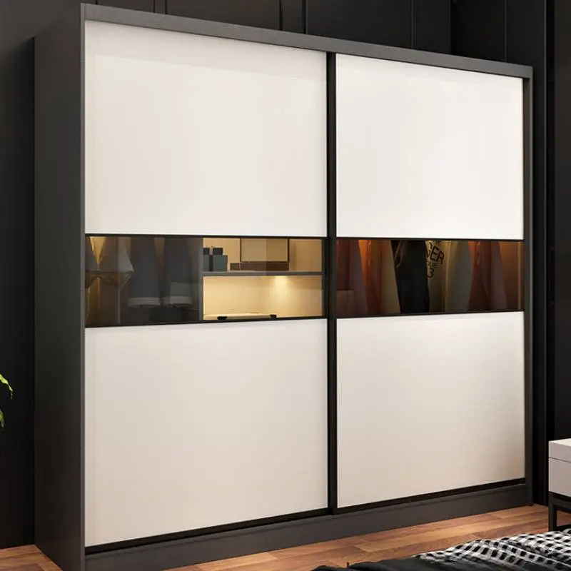 Minimalist Wood Wardrobes Sliding Doors Elegant Home Cupboard Clothes Wardrobes Bedroom Storage Armario Madera House Accessories