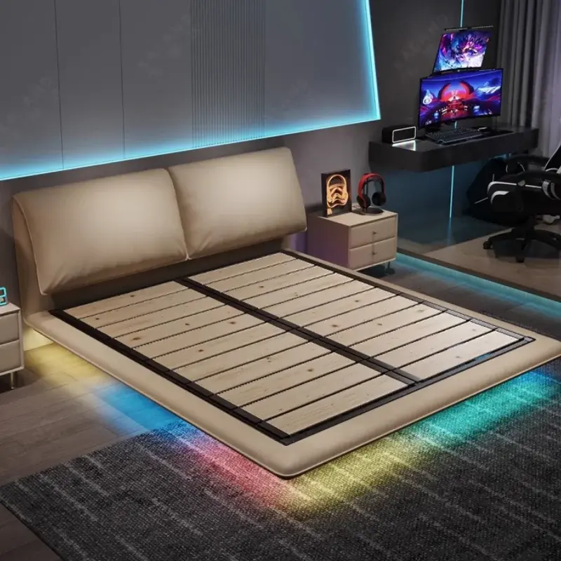 Unique Pretty Modern Double Bed Frame Led Lights Luxury Comferter Bed King Size Camas De Dormitorio Bedroom Set Furniture Queen