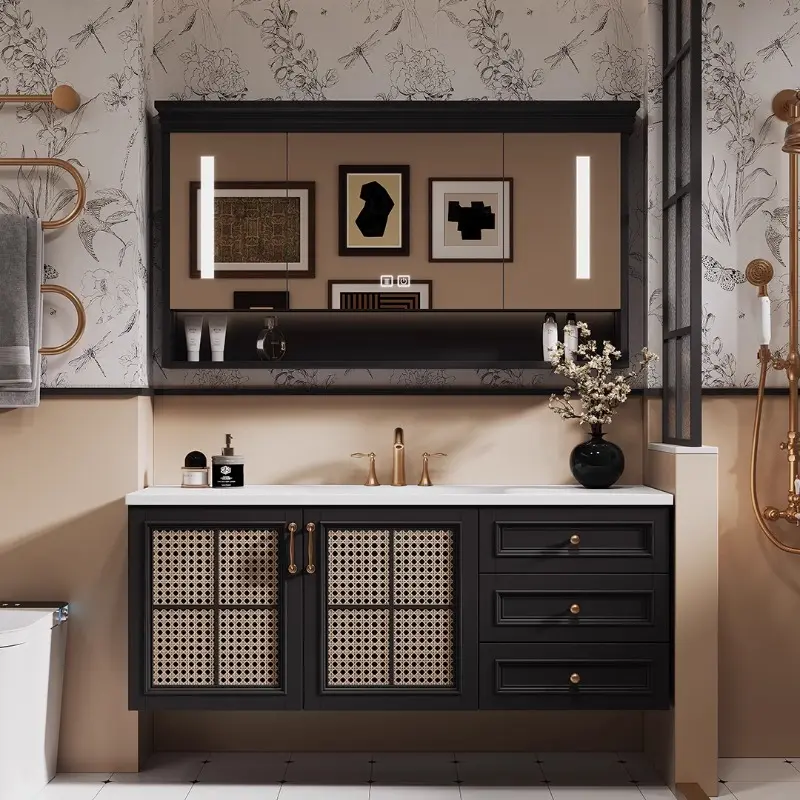 Luxury Floating Drawers Bathroom Cabinet Sink Mirror Orgnizer Vanity Restroom Cabinet Toilet Storage Mobile Da Bagno Furniture
