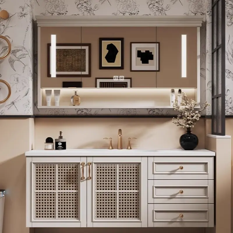 Luxury Floating Drawers Bathroom Cabinet Sink Mirror Orgnizer Vanity Restroom Cabinet Toilet Storage Mobile Da Bagno Furniture