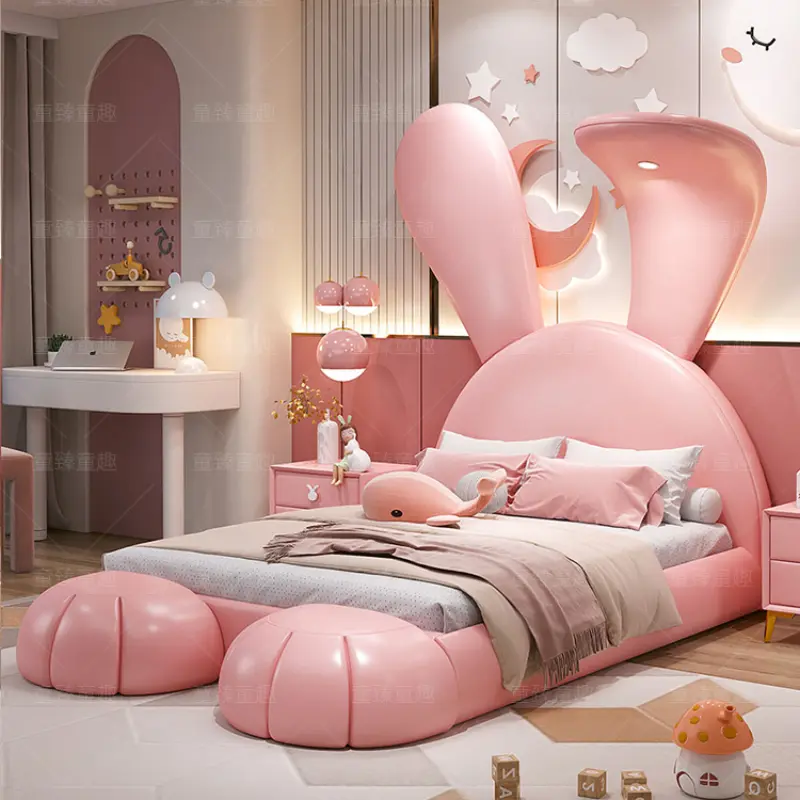 Animal Shape Childrens Double Bed Girls Pretty Light Luxury Bed Kids Princess Cama Infantil Furniture Home