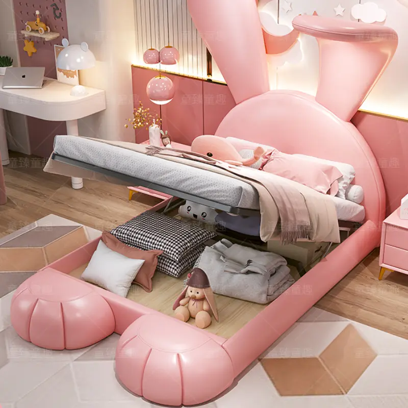 Animal Shape Childrens Double Bed Girls Pretty Light Luxury Bed Kids Princess Cama Infantil Furniture Home