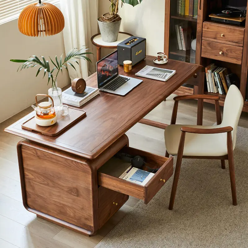 Wooden Asthetic Designer Office Desks Modern Storage Writing Study Computer Desks Standing Drawers Escritorios Office Furniture