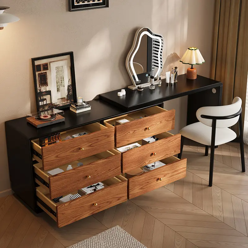 Wooden Organizer Drawers Vanity Table Storage Modern Large Unique Makeup Vanity Desk Mirror Chair Penteadeira Furniture Home