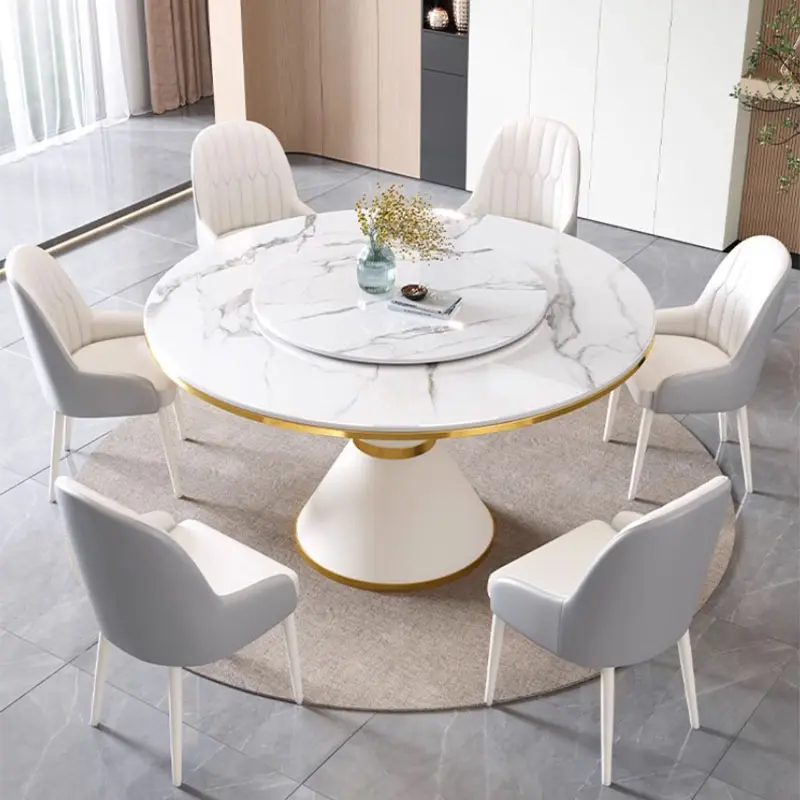 Salon Living Room Table Kitchen Modern Rotator Italian White Mobile Dining Table Round Luxury Mesa De Jantar Furniture Home