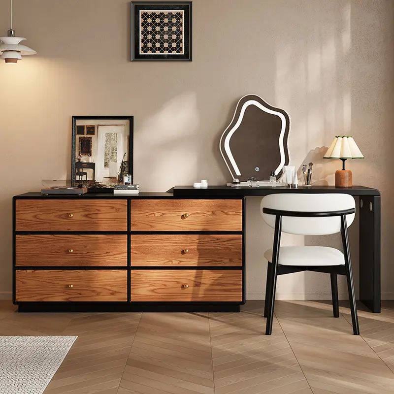 Wooden Organizer Drawers Vanity Table Storage Modern Large Unique Makeup Vanity Desk Mirror Chair Penteadeira Furniture Home