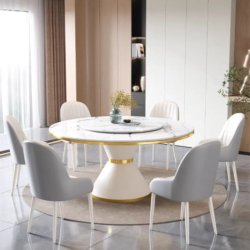 Salon Living Room Table Kitchen Modern Rotator Italian White Mobile Dining Table Round Luxury Mesa De Jantar Furniture Home