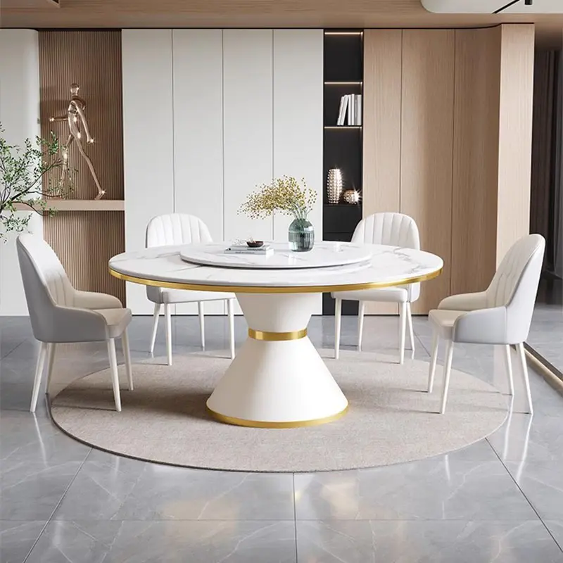 Salon Living Room Table Kitchen Modern Rotator Italian White Mobile Dining Table Round Luxury Mesa De Jantar Furniture Home