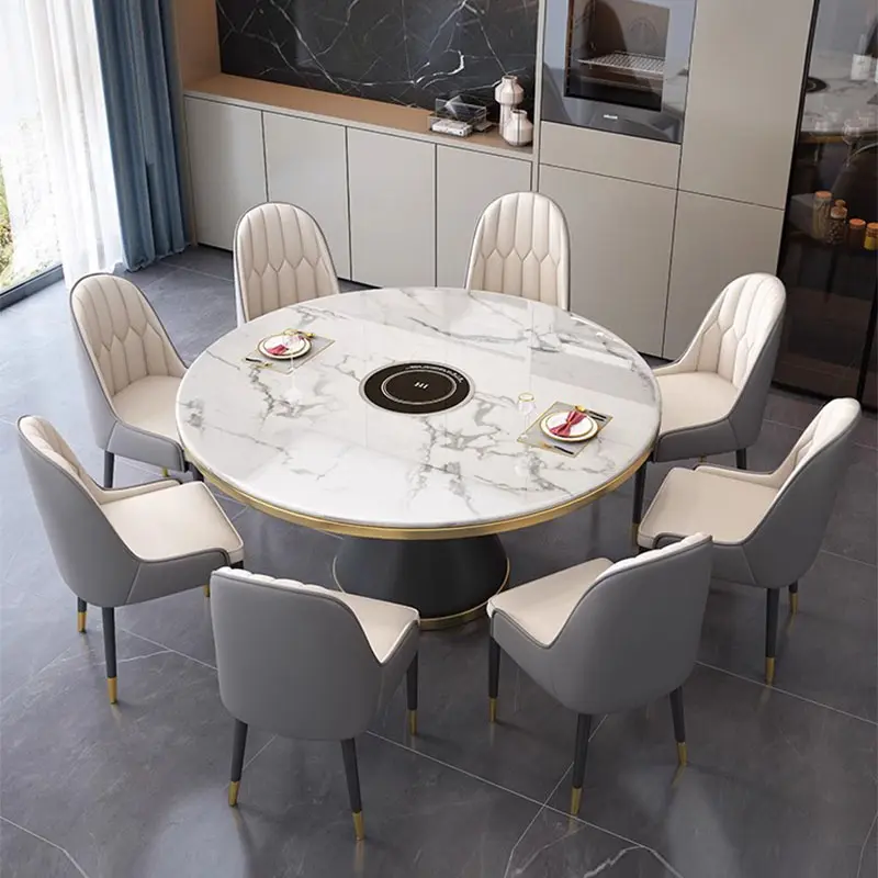 Salon Living Room Table Kitchen Modern Rotator Italian White Mobile Dining Table Round Luxury Mesa De Jantar Furniture Home