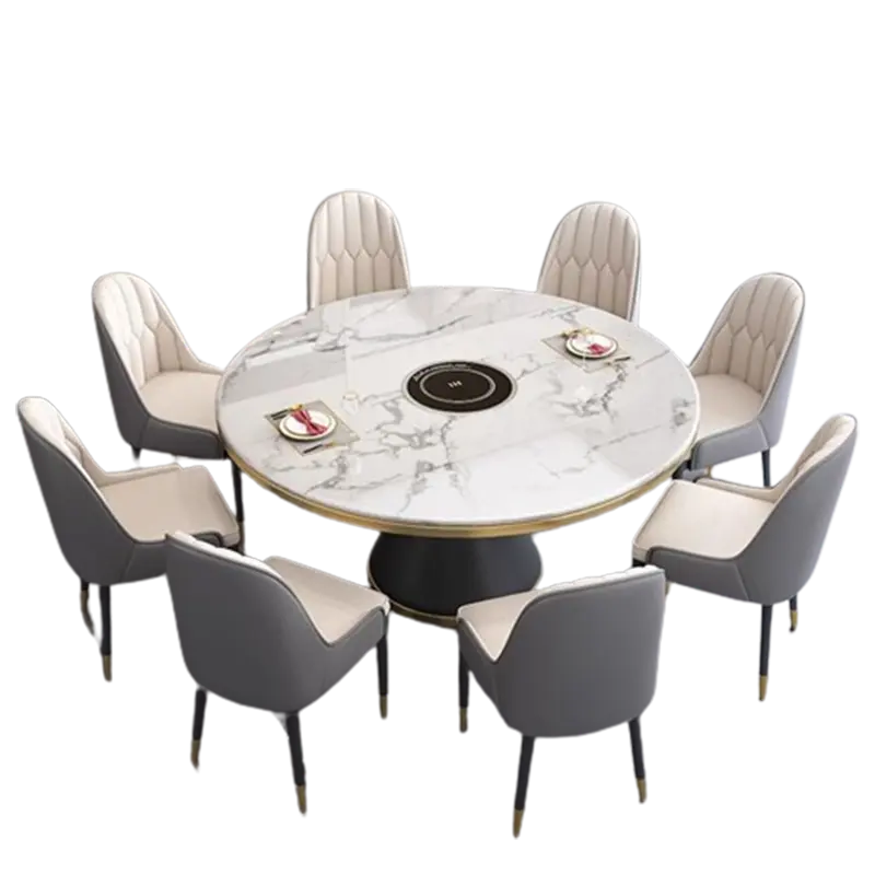 Salon Living Room Table Kitchen Modern Rotator Italian White Mobile Dining Table Round Luxury Mesa De Jantar Furniture Home