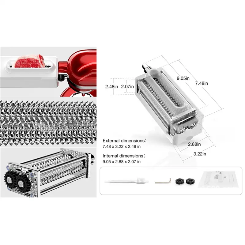 HGHO Meat Tenderizer For Kitchenaid Stand Mixer Stainless Steel Gears Meat Tenderizer Kitchen Poultry Tenderizers Easy To Use Wh