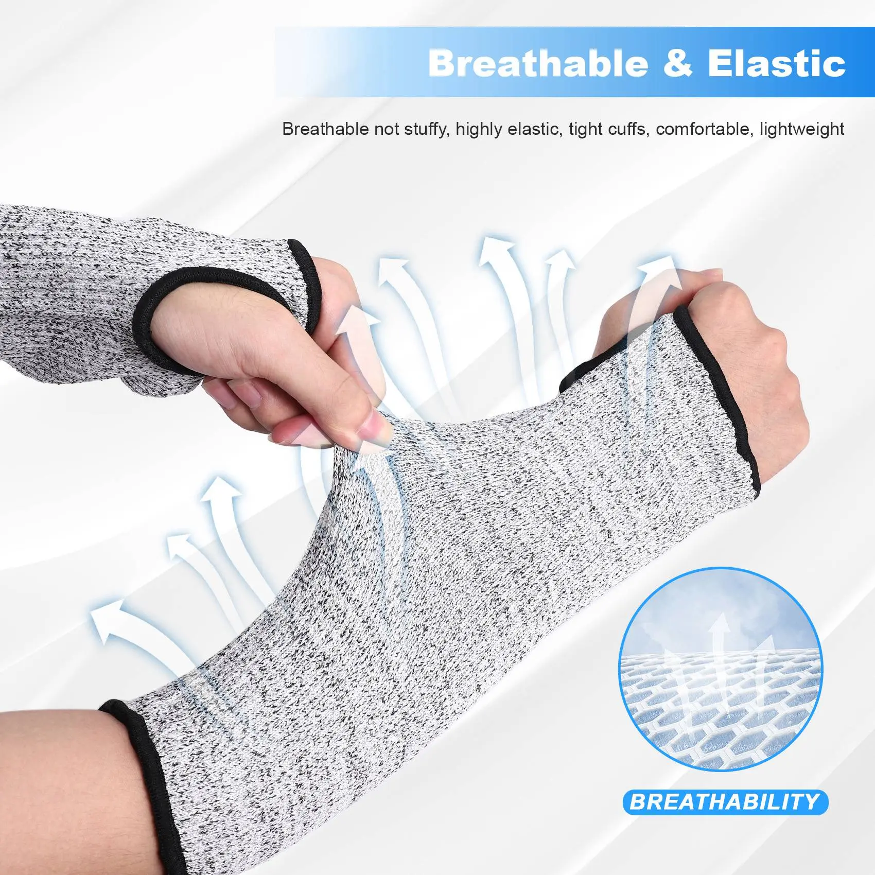 HGHO 2 Pairs Cut Resistant Sleeves Protective Arm Sleeves Safety Arms Protection Sleeves With Thumb Hole,Garden Kitchen