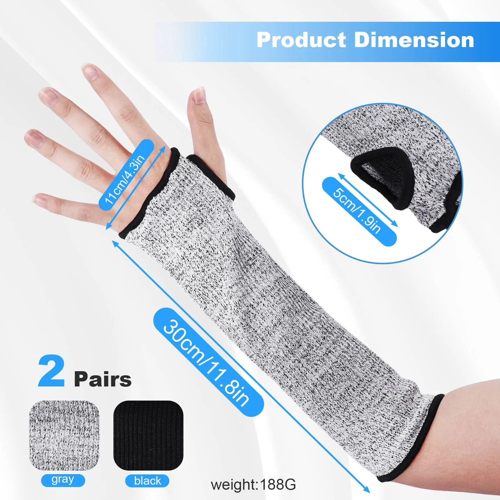 HGHO 2 Pairs Cut Resistant Sleeves Protective Arm Sleeves Safety Arms Protection Sleeves With Thumb Hole,Garden Kitchen