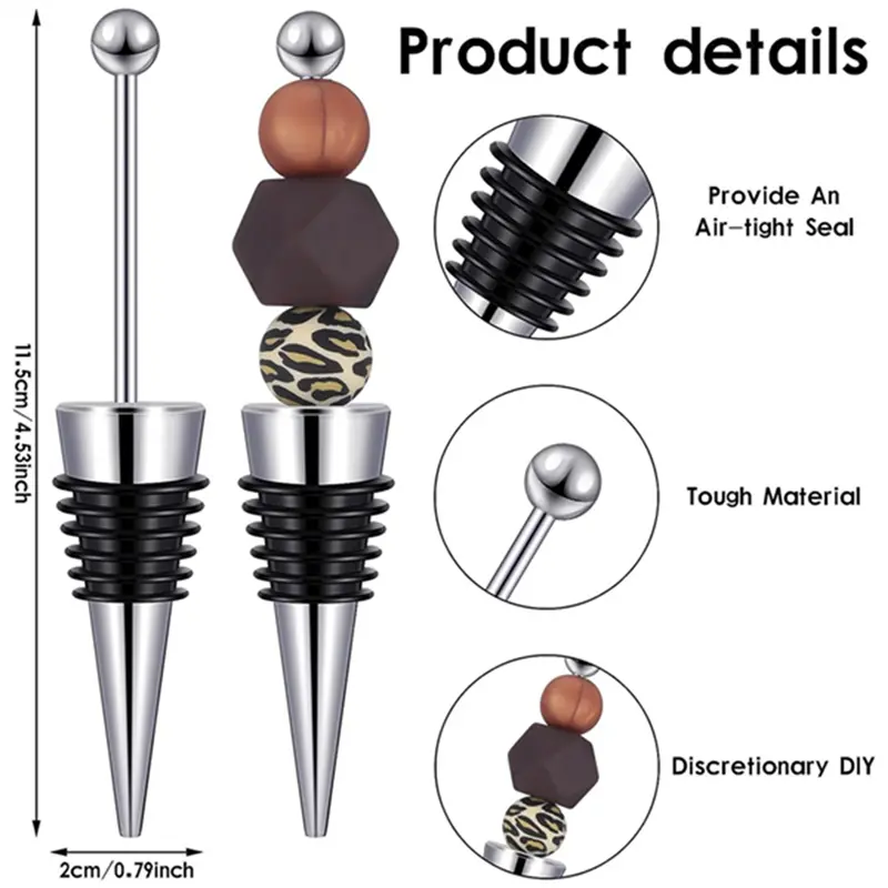 HGHO 30 Pieces Beadable Wine Stoppers For Wine Bottles Decorative Beaded Wine Bottle Stopper Reusable Alloy Wine Saver Durable