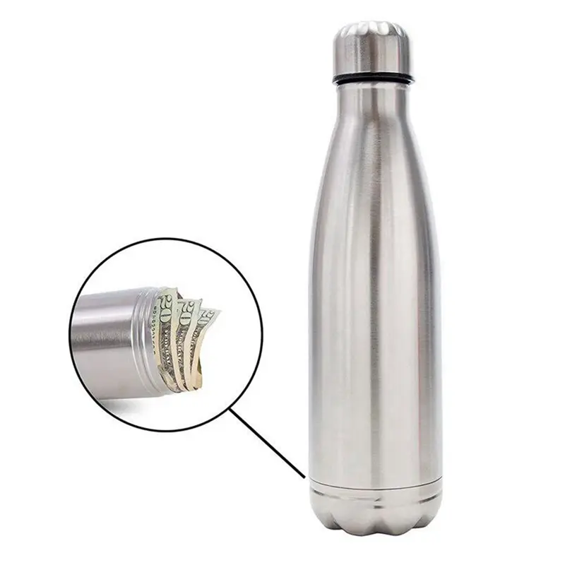 HGHO Portable Stainless Steel Water Cup, Removable Storage At The Bottom For Money And Keys Storage Water Bottle