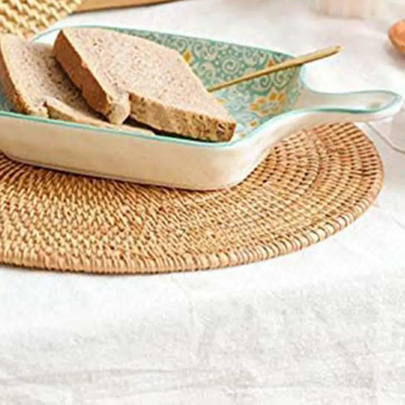 Rattan Woven Placemats Table Mats Non Slip Heat Resistant Place Mat Wicker Placemat Trivets for Hot Dishes Round 40cm