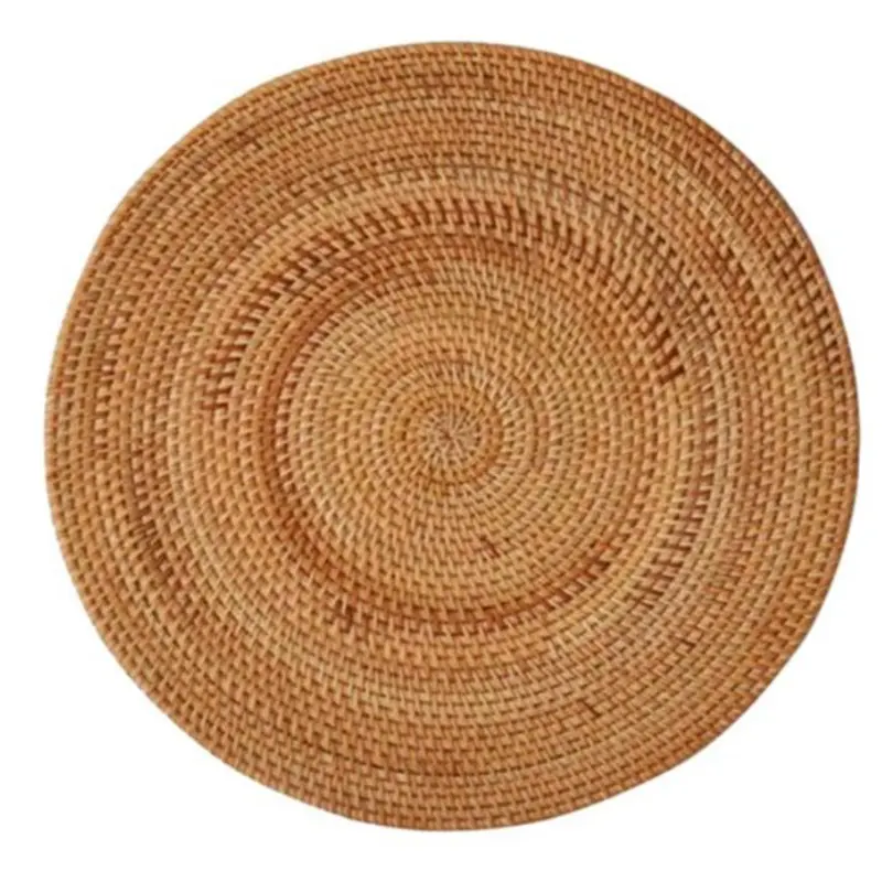 Rattan Woven Placemats Table Mats Non Slip Heat Resistant Place Mat Wicker Placemat Trivets for Hot Dishes Round 40cm