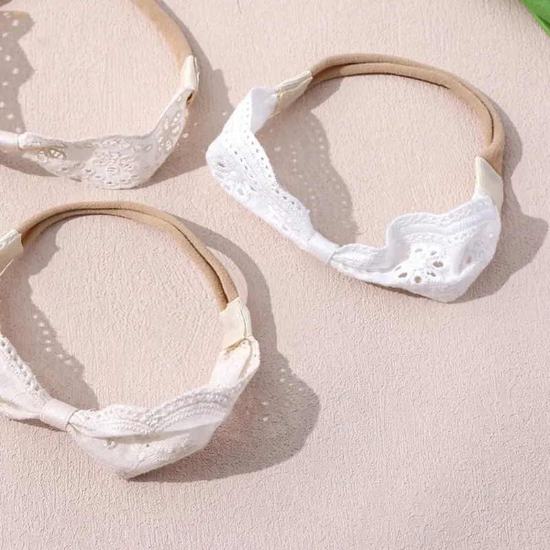 Fashion Daily White Lace Bow Baby Headband Soft Handmade Elastic Hair Band for Children's Headwraps Kids Hair Accessories Gifts