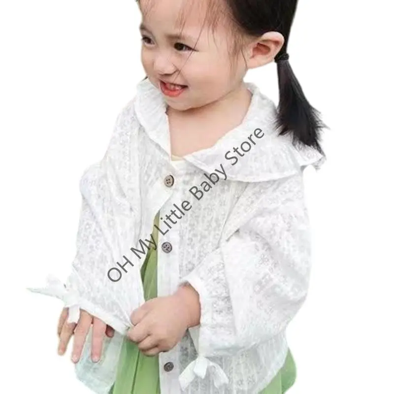 M76C Stylish Girls’ Lightweight Sun Safety Trendy Long Sleeve Hooded Outerwear for Little Baby in Warm Weather