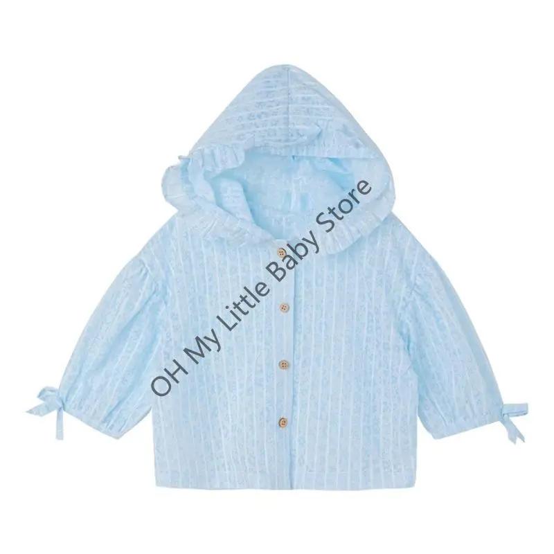 M76C Stylish Girls’ Lightweight Sun Safety Trendy Long Sleeve Hooded Outerwear for Little Baby in Warm Weather