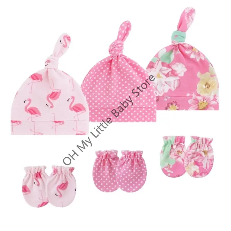 M76C 1 Set Cotton Baby Nursing Hat and Mittens Soft & Breathable Fabric Infants Gift