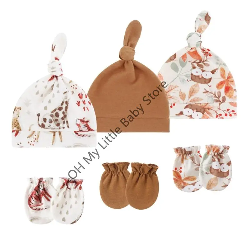 M76C 1 Set Cotton Baby Nursing Hat and Mittens Soft & Breathable Fabric Infants Gift