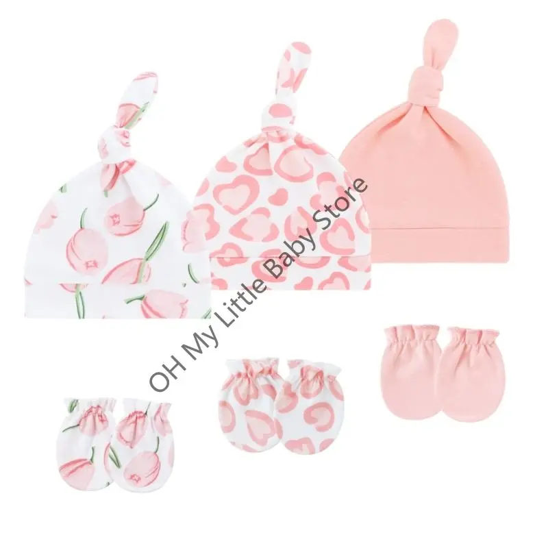 M76C 1 Set Cotton Baby Nursing Hat and Mittens Soft & Breathable Fabric Infants Gift