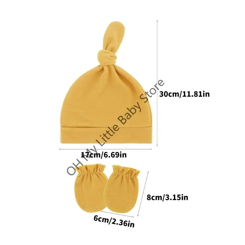 M76C 1 Set Cotton Baby Nursing Hat and Mittens Soft & Breathable Fabric Infants Gift