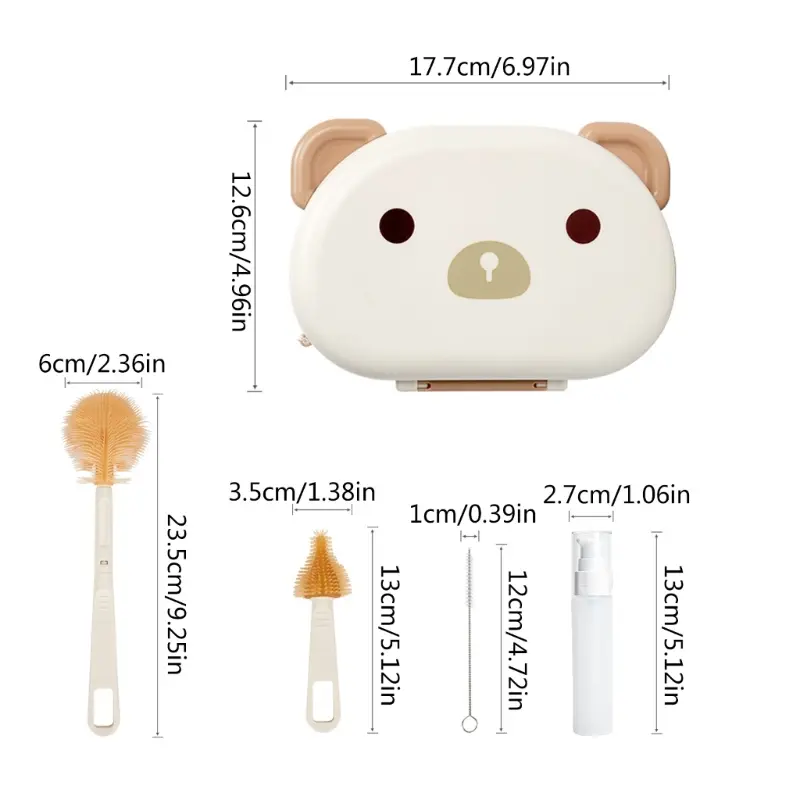 Baby Bottle Cleaner Brush Set Travel Size Drying Racks Silicone Cleaning Nipple Straw Cleaner Kit Soap Dispenser Organizer Case