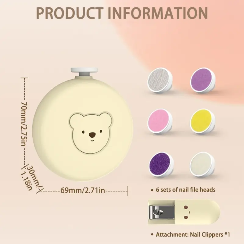 Cartoon Bear Electric Baby Nails Trimmer Electric Nails File Baby Nails Scissors, Safe Nails Filer Grinder Kit for Baby Infant