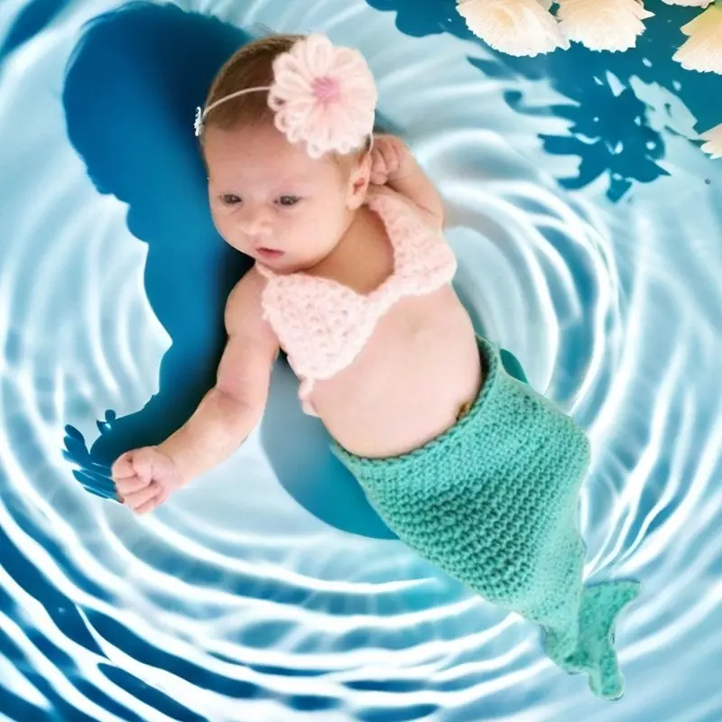 Newborn Photography Props Costume Mermaid Tail Outfit with Headband Posing Clothing Baby 1-6 Month Photo Shooting Props