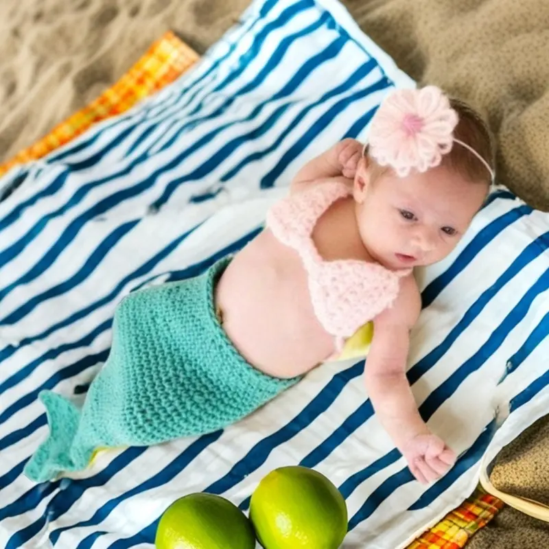 Newborn Photography Props Costume Mermaid Tail Outfit with Headband Posing Clothing Baby 1-6 Month Photo Shooting Props